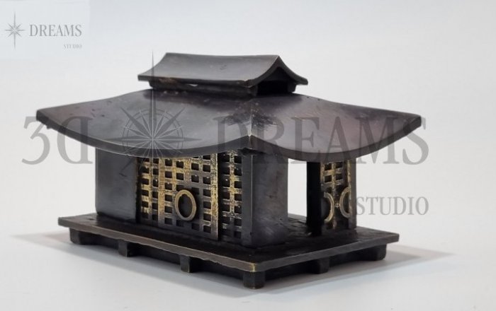 Japanese House - 3D model 3D printed and produced in oxidized brass