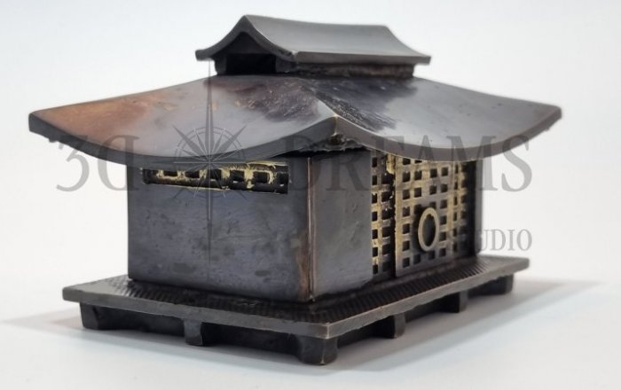 Japanese House - 3D model 3D printed and produced in oxidized brass